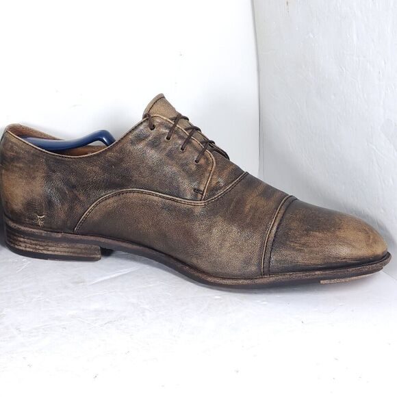 Frye Men's US11,5 Brown Distressed Leather Lace-Up Cap Toe Oxford Shoes - Picture 7 of 16